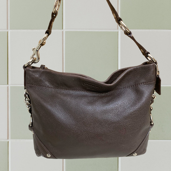 COACH Dark Brown Pebbled Leather CARLY Hobo Shoulder Bag F15251 - Picture 16 of 16